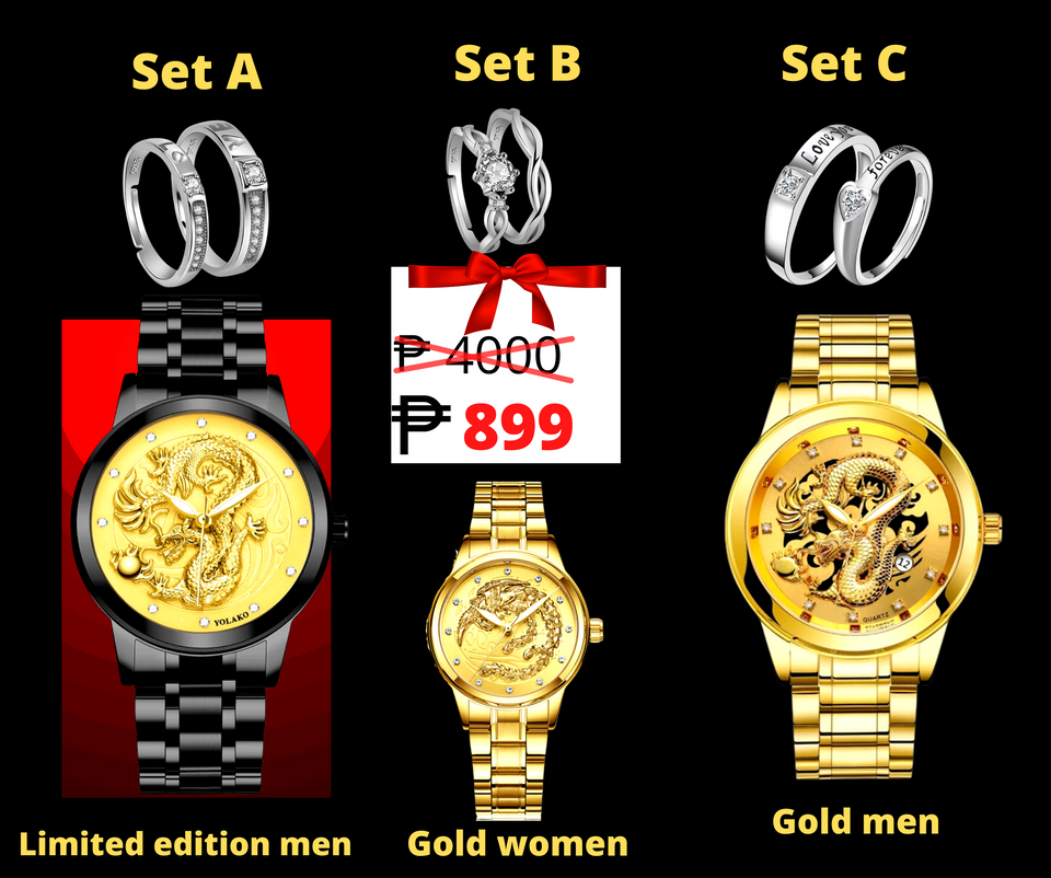 ANOTHER NEW SET LUCKY DRAGON WATCH WITH FREE COUPLE RING