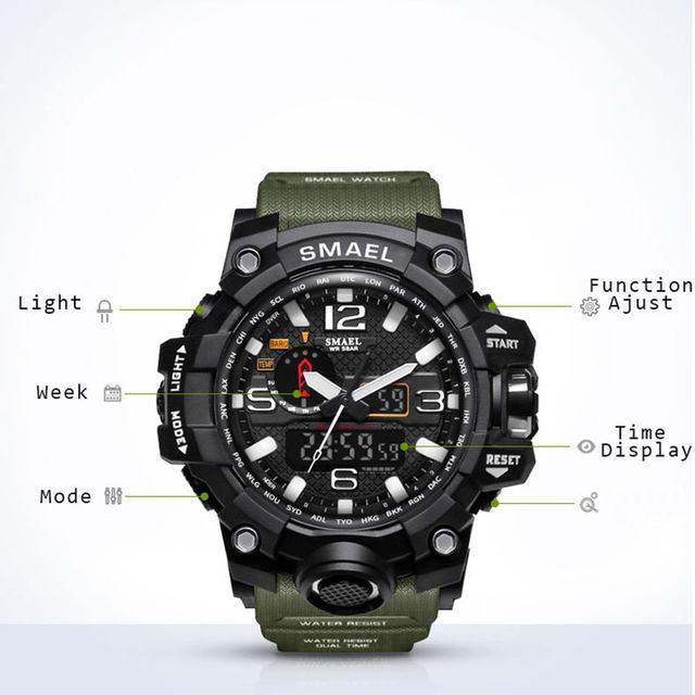 SMAEL Brand Sport Watch Men's Fashion Analog Quartz LED Digital Electronic Watch Men Multifunctional Waterproof Military Watches