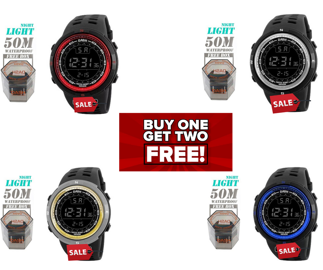 DASH New Design Fashion Sports Watch (Water Proof) BUY ONE GET TWO FREE