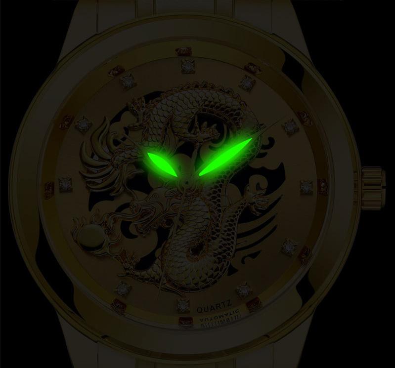 Solar Watch  Lucky Gold Dragon Quartz Watch Stainless Steel Men's Watch Waterproof Wristwatches Gift Clock