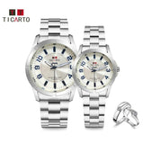 Ticarto T-2649G Stainless Couple Watch Free Earphones and Couple ring