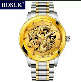 Solar Watch  Lucky Gold Dragon Quartz Watch Stainless Steel Men's Watch Waterproof Wristwatches Gift Clock