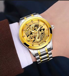 Solar Watch  Lucky Gold Dragon Quartz Watch Stainless Steel Men's Watch Waterproof Wristwatches Gift Clock