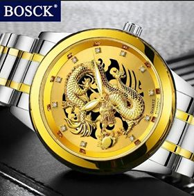 Solar Watch  Lucky Gold Dragon Quartz Watch Stainless Steel Men's Watch Waterproof Wristwatches Gift Clock